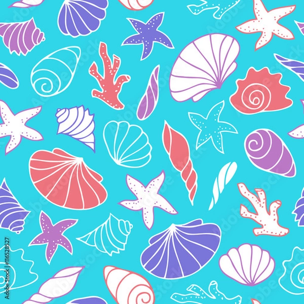 Fototapeta Seamless pattern of seashells.