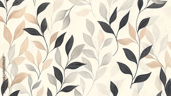 Fototapeta Seamless line art leaves pattern for digital print design.