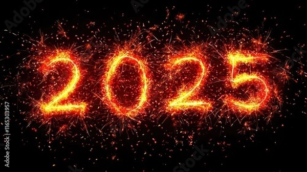 Fototapeta 2025 New Year Sparkler Fireworks Celebration New Year celebration, festive countdown, fireworks and sparklers., happy new year 2025 concept.AI. 