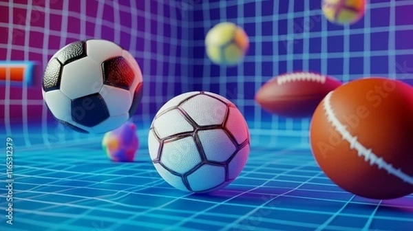 Fototapeta A vibrant 3D composition showcasing various sports balls.