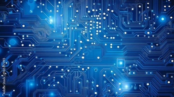 Obraz Futuristic printed circuit board showing data flowing through electronic components