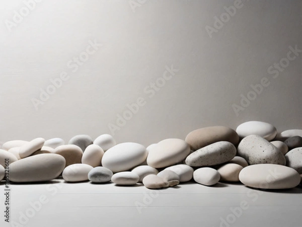 Fototapeta Smooth pebbles arranged in a minimalist zen style.