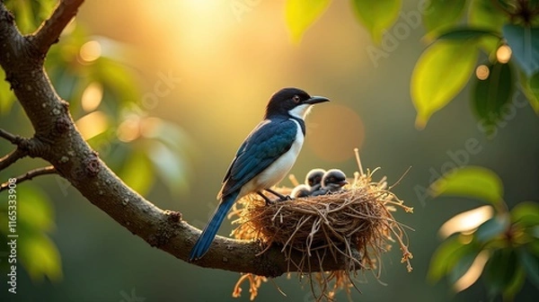 Obraz Bird and Nest at Sunrise