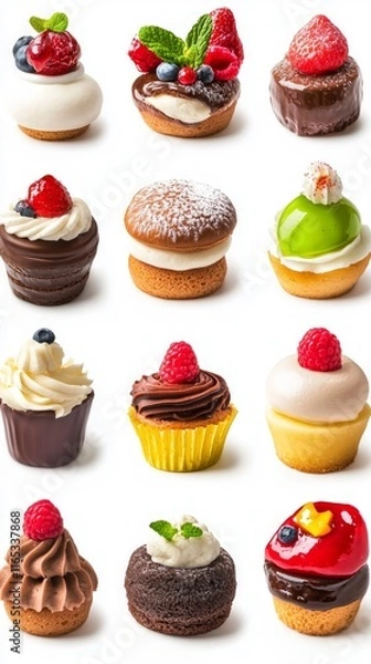 Fototapeta A Delightful Array of Miniature Cakes and Cupcakes. Exquisitely Crafted Sweet Treats for Every Occasion.
