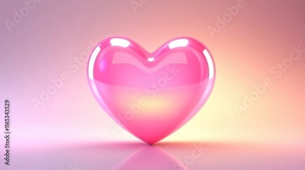 Fototapeta Glowing pink heart with a reflective surface on a soft pastel gradient background.