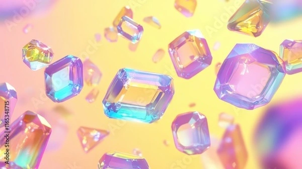 Fototapeta Playful neon gemstones glow softly on a smooth retro backdrop