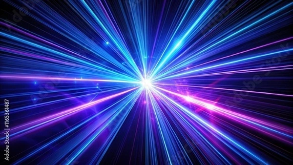 Fototapeta Stunning Blue and Violet Laser Beams Illuminating Dark Background for Abstract Art and Event Lighting Designs