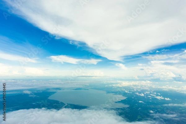 Fototapeta Scene of blue sky background with tiny clouds sunny day