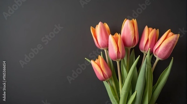Obraz Pink and Orange Tulips on Dark Background