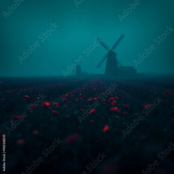 Obraz dutch windmill at sunset