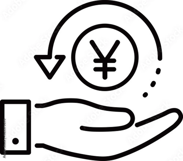 Fototapeta 手と通貨によるキャッシュバックアイコン