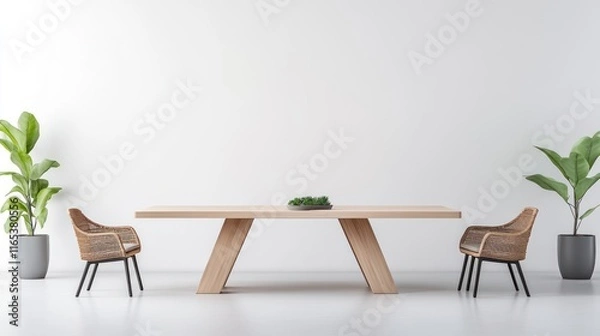 Fototapeta Modern dining space with a minimalist table and stylish chairs.