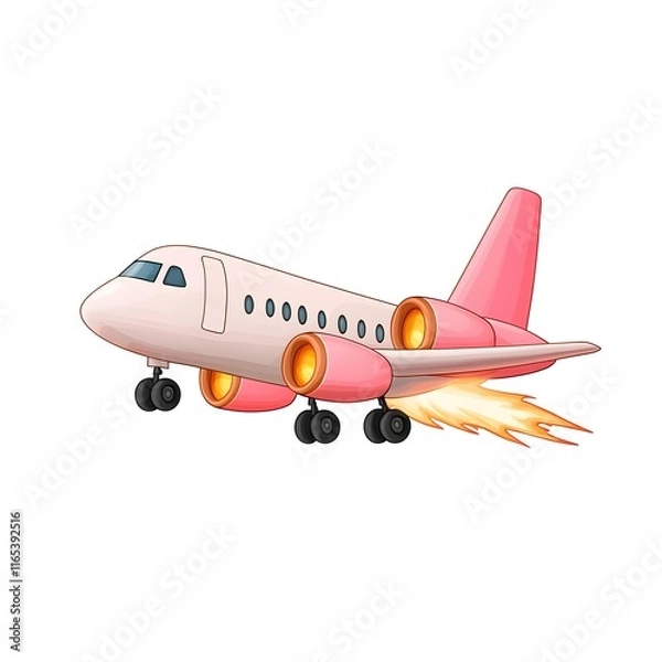 Fototapeta Cartoon airplane is flying with a fire trail behind it