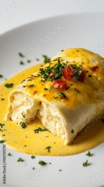 Fototapeta A Creamy, Baked Roll with a Delicious Sauce
