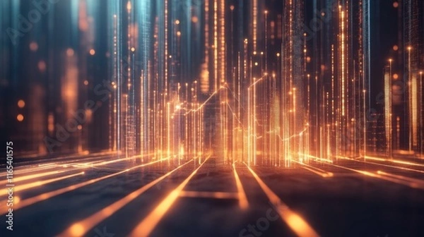 Obraz A dynamic D line graph with glowing lines climbing upward, representing business growth, set against a sleek, modern background.