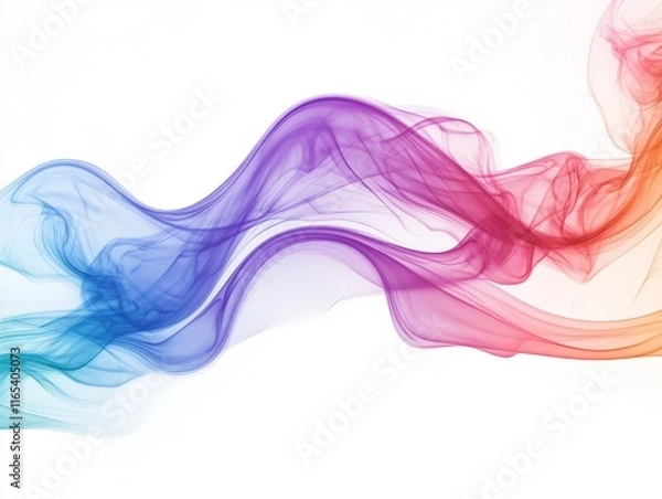 Fototapeta Abstract colorful smoke waves flowing gracefully across a white background.