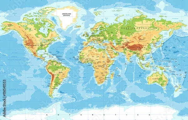 Obraz Mapa fizyczna świata na wymiar