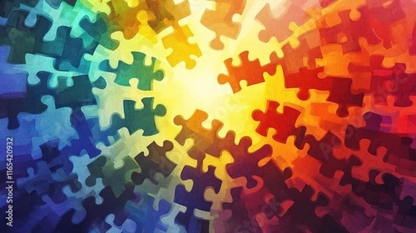 Fototapeta Diverse Business Team Connecting Through Colorful Puzzle Pieces