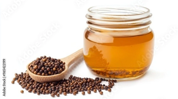 Fototapeta Nutritious Seeds and Oil in a Jar - Culinary Delight