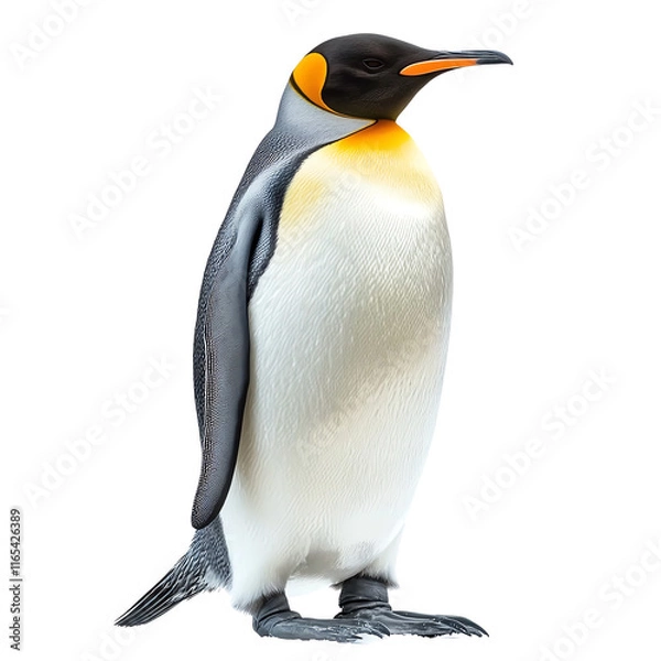 Obraz A stunning portrait of a king penguin standing upright, showcasing its vibrant colors and sleek feathers.
