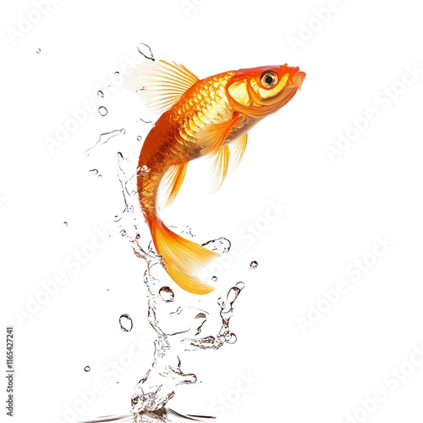 Obraz A vibrant goldfish leaps gracefully from the water, showcasing its stunning colors and dynamic movements in a captivating splash.