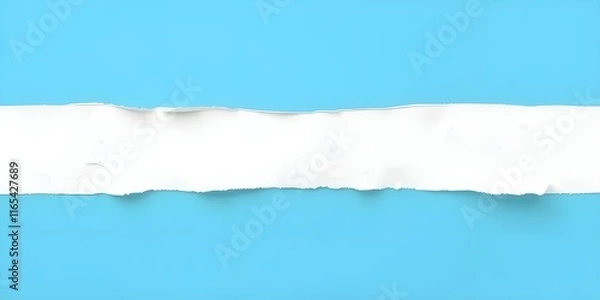 Fototapeta Torn blue Paper Edge With Ragged Hole white and black Space for Creative Backgrounds or Design, Isolated Overlay, Red Header, and Realistic Ripped Effect on White Background
