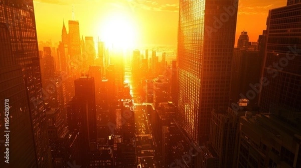 Fototapeta Cityscape Sun Reflection - Generative AI