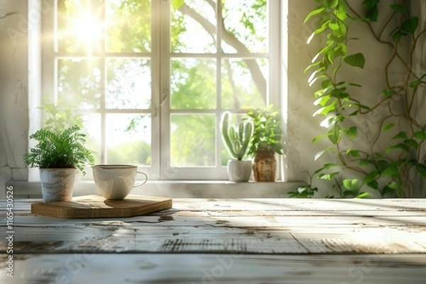 Fototapeta blurred window background with table