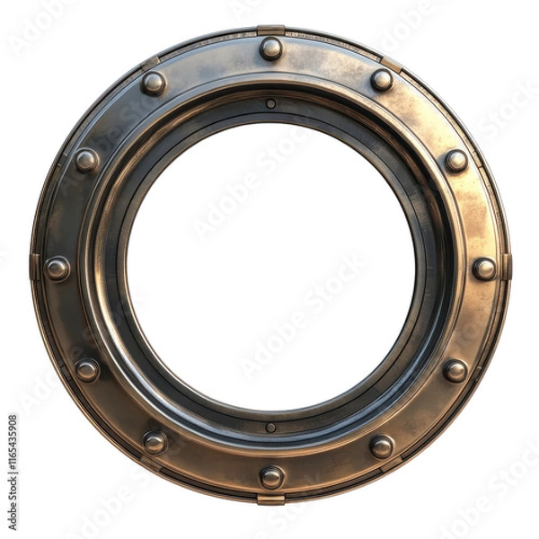 Fototapeta Round Metal Porthole with Rivets and Circular Frame Ideal for Nautical or Industrial Design Themes Featuring Realistic Texture and Lighting Effects