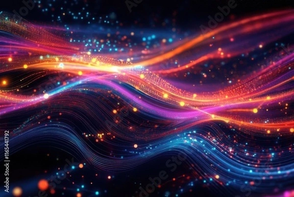 Fototapeta abstract technology background depicts a dynamic and interconnected network- with vibrant lines and nodes representing seamless flow of data and communication- creating a visually captivating represen