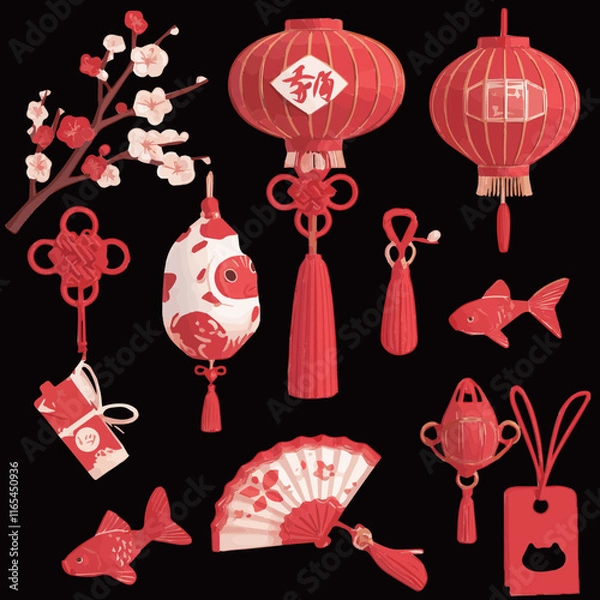 Fototapeta Traditional Chinese Lunar new year, year of the snake Element icon set collection on transparent background template png cutout