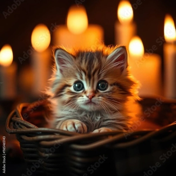 Obraz Brown cat with fluffy fur and beautiful eyes