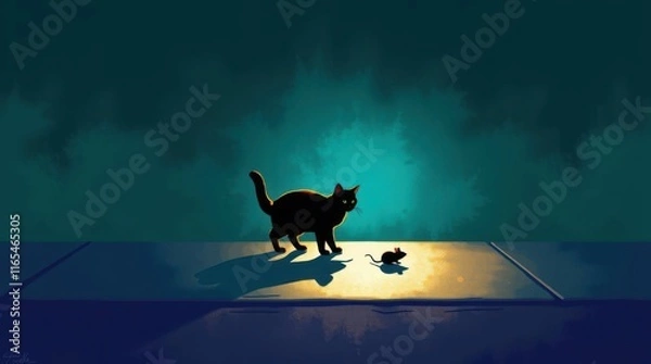 Fototapeta The cat and mouse are looking at each other.