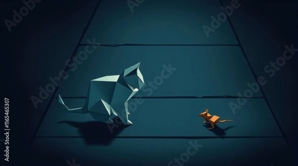 Fototapeta The cat and mouse are looking at each other.