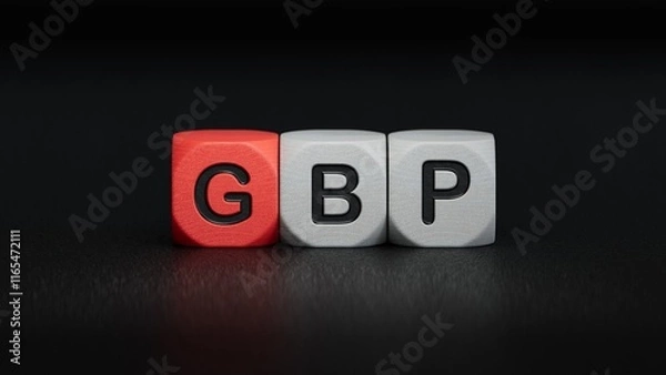 Fototapeta wooden cube block with GBP business word.close up of wooden elements,Business Concept.3D rendering on black background.