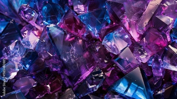 Obraz Macro photograph showcasing a cluster of vibrant purple and blue crystals, ideal for a captivating wallpaper