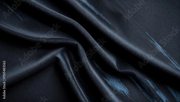 Fototapeta Elegant black fabric with intricate texture and subtle pattern flowing in soft folds, creating a luxurious and artistic backdrop for various creative projects