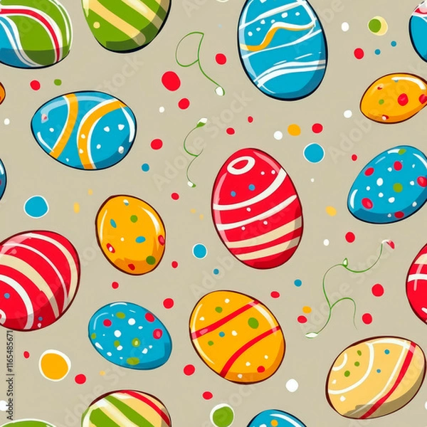 Fototapeta Seamless Pattern of Colorful Easter Eggs with Stripes and Swirls