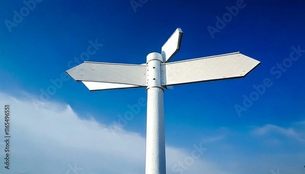 Fototapeta 青空の下の白い道標