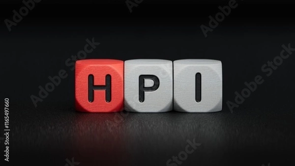 Fototapeta HPI the word is written on wooden cubes.close up of wooden elements,Business Concept.3D rendering on black background.