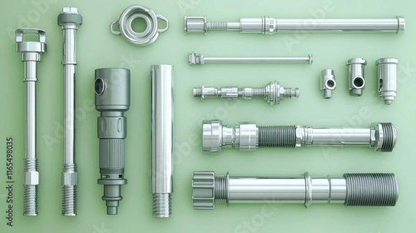 Fototapeta A collection of various metallic mechanical components.