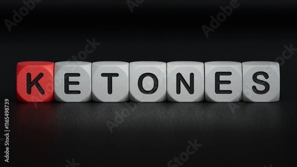 Fototapeta KETONES the word on wooden cubes, cubes. Medicine concept.close up of wooden elements,Business Concept.3D rendering on black background.