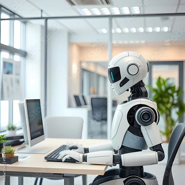 Fototapeta office work with smart robot service