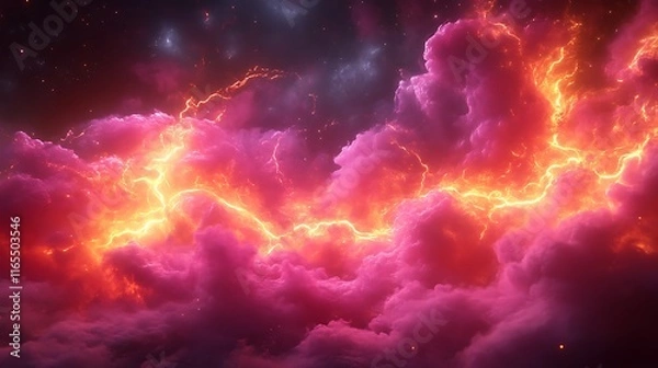 Fototapeta Fiery Plasma Streams Across Pink Cosmic Clouds