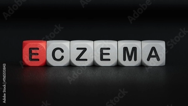 Fototapeta Wooden block form the word eczema . Medical concept. Healthcare conceptual for hospital, clinic and medical business.Business Concept.3D rendering on black background.
