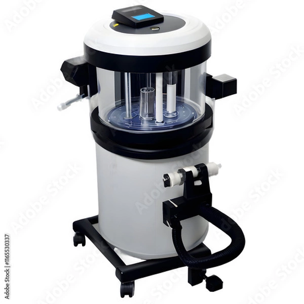 Obraz A spinning centrifuge with detailed sample holders and motion blur.

