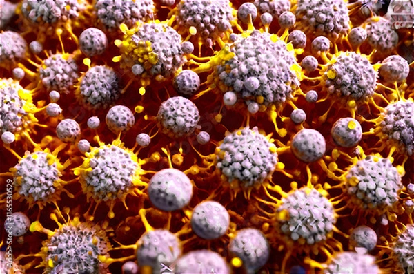 Obraz A hyper-detailed image of a microscopic object like pollen grains or cells.
