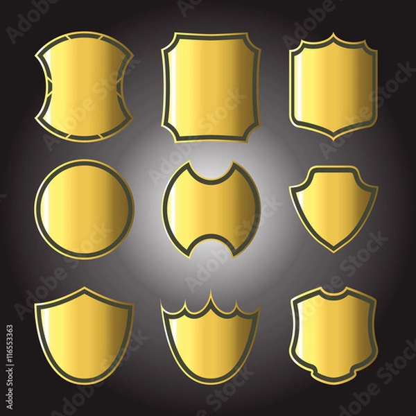Fototapeta set of different Golden shields badges