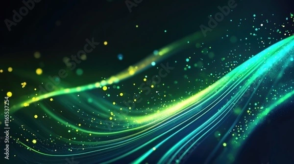 Obraz abstract futuristic background with green blue glowing neon moving high speed wave lines and bokeh lights. Data transfer concept Fantastic wallpaper,