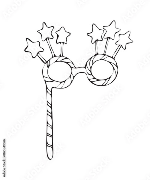 Fototapeta Vector doodles hand drawn birthday party staff, funny starry eyeglasses, birthday decorations, festive doodles
